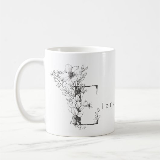 Blumiges botanisches Monogramm "E" Benutzerdefinie Kaffeetasse (Links)