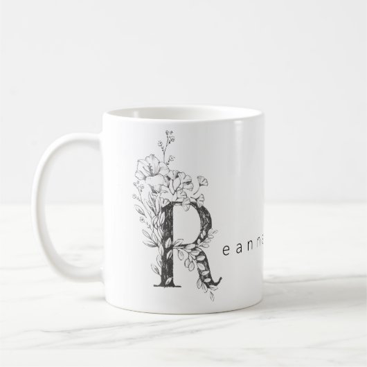 Blumiges botanisches Monogramm "R" Benutzerdefinie Kaffeetasse (Links)