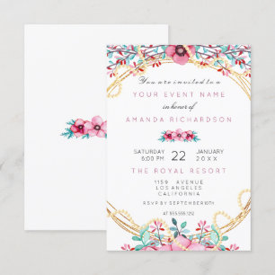 Blumiges Brautgeburtstags-Gold-Rosa-Perlen-Süß-Wei Einladung