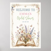 Blumiges Buch-Themen-Willkommensschild Poster (Vorne)