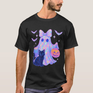 Blumiges Buntes Gespenstische Schwarze Katze Koket T-Shirt