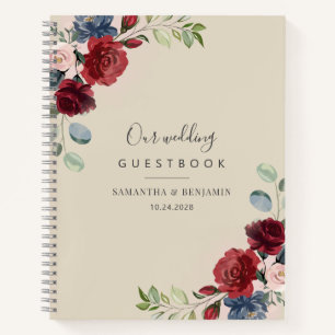 Blumiges Burgunderrot Herbst Hochzeitsgästebuch Notizblock