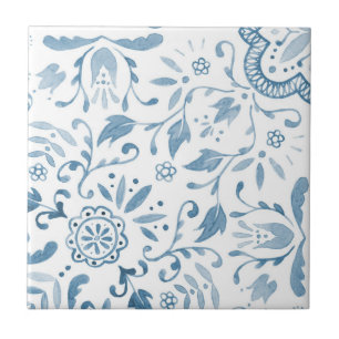 Blumiges Cottage Vintage Blaues Muster Fliese