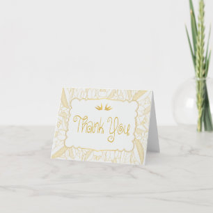 Blumiges Dankeschön Gold und weiße Blätter & Vögel Dankeskarte