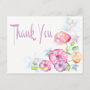Blumiges Dankeschön Rosa & Lila Wasserfarbe Blume Postkarte