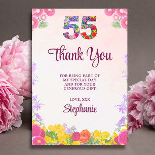 Blumiges Dankeschön zum 55. Geburtstag - Rosenblüt Dankeskarte