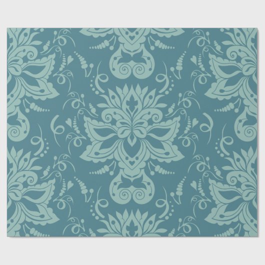 Blumiges dekoratives hellblaues Ornamentmuster Geschenkpapier (Flach)