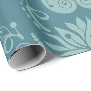 Blumiges dekoratives hellblaues Ornamentmuster Geschenkpapier