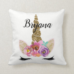 Blumiges Einhornhorn Moderne Girly Glamour Funkeln Kissen