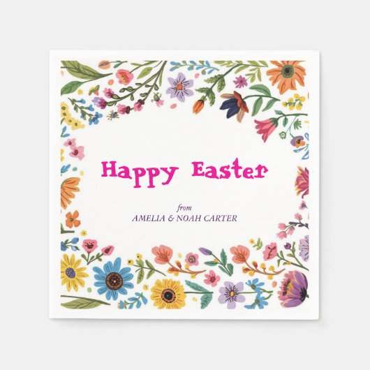 Blumiges farbenfrohes Oster-BRUNCH & -SUCHE Serviette (Vorderseite)