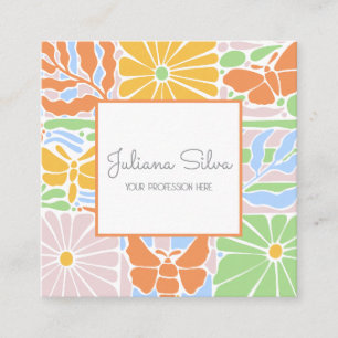 Blumiges farbenfrohes Retro-Botanik-Frame mit QR Quadratische Visitenkarte