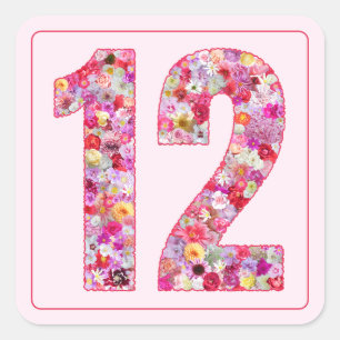 Blumiges Farbige Rosa Monat Nummer 12 Quadratischer Aufkleber