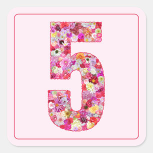 Blumiges Farbige Rosa Monat Nummer 5 Quadratischer Aufkleber
