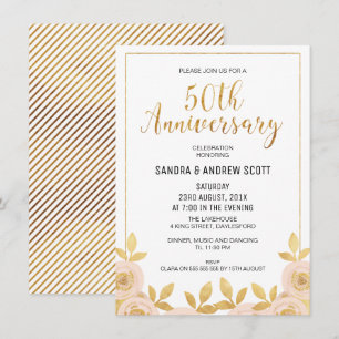 Blumiges Faux-Gold 50. Jubiläums-Einladung Einladung