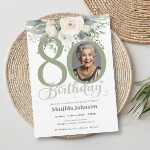 Blumiges Foto zum 80. Geburtstag Einladung
