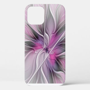 Blumiges Fraktal Modern Abstrakt Blume Pink Grau Case-Mate iPhone Hülle