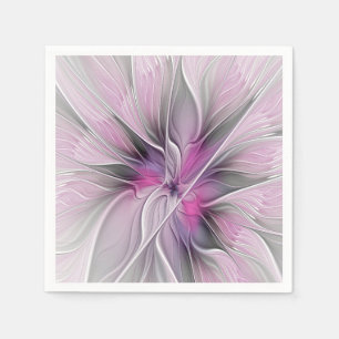 Blumiges Fraktal Modern Abstrakt Blume Pink Grau Serviette