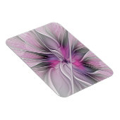 Blumiges Fraktal Modern Abstrakt Blume Rosa Grau Magnet (Rechte Seite)