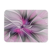Blumiges Fraktal Modern Abstrakt Blume Rosa Grau Magnet (Horizontal)