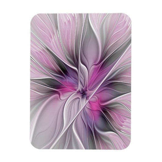 Blumiges Fraktal Modern Abstrakt Blume Rosa Grau Magnet (Vertikal)