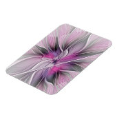 Blumiges Fraktal Modern Abstrakt Blume Rosa Grau Magnet (Linke Seite)