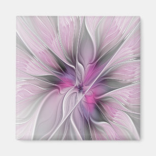 Blumiges Fraktal Modernes Abstractes Blumen Rosa G Magnet