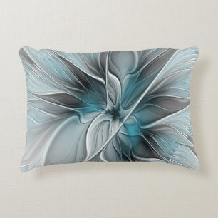 Blumiges Fraktal Modernes abstraktes Blumen Blau G Dekokissen