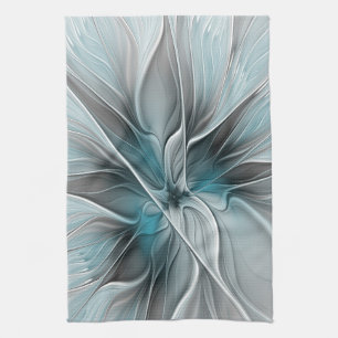 Blumiges Fraktal Modernes abstraktes Blumen Blau G Geschirrtuch