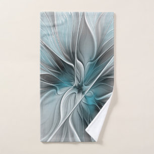 Blumiges Fraktal Modernes abstraktes Blumen Blau G Handtuch