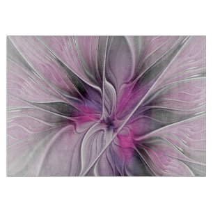Blumiges Fraktal Modernes abstraktes Blumenrosa Gr Schneidebrett
