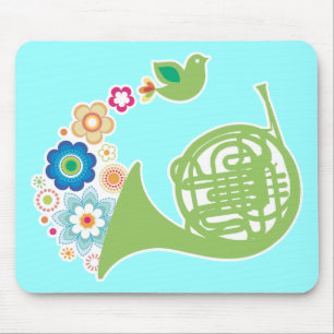 Blumiges französisches Horn-Musik Mousepad