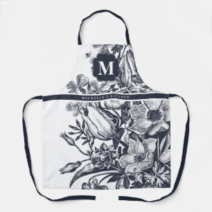 Blumiges französisches Landhaus-Monogramm Navy Wei Schürze