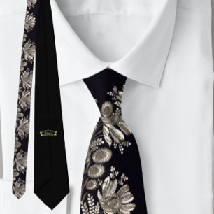 Blumiges französisches Vintage Schwarz Silber Krawatte