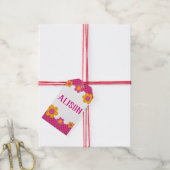 Blumiges Fuchsia-Karomuster Mädchenname Geschenkanhänger (Mit Garn)