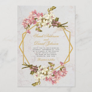 Blumiges geometrisches Marmor Gold Rosa Orchideen  Einladung