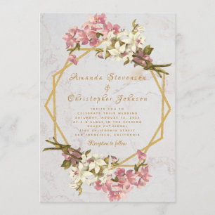 Blumiges geometrisches Marmor Gold und Orchideen H Einladung