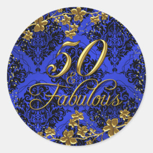 Blumiges Gold Blau 50 & Fantastischer Geburtstagsa Runder Aufkleber