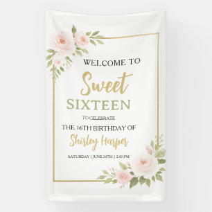 Blumiges Gold Schriftzug Süße Sechzehn Geburtstag Banner