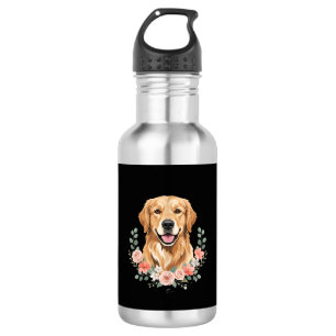Blumiges Golden Retriever-Hund-Porträt Sublimation Edelstahlflasche