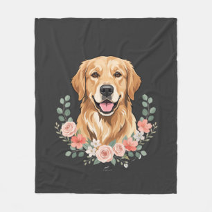 Blumiges Golden Retriever-Hund-Porträt Sublimation Fleecedecke