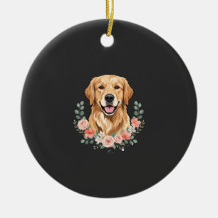 Blumiges Golden Retriever-Hund-Porträt Sublimation Keramik Ornament