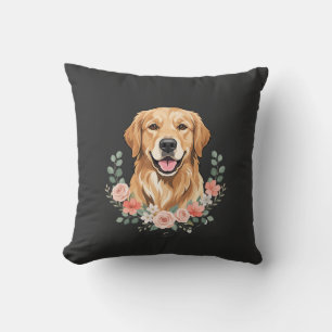Blumiges Golden Retriever-Hund-Porträt Sublimation Kissen