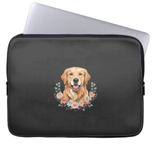 Blumiges Golden Retriever-Hund-Porträt Sublimation Laptopschutzhülle