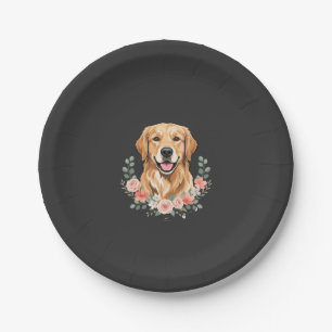 Blumiges Golden Retriever-Hund-Porträt Sublimation Pappteller
