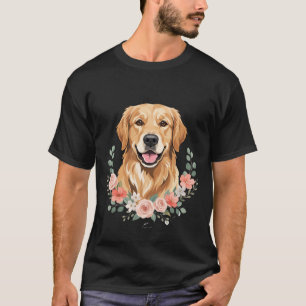 Blumiges Golden Retriever-Hund-Porträt Sublimation T-Shirt