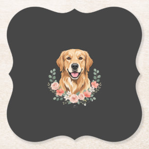 Blumiges Golden Retriever-Hund-Porträt Sublimation Untersetzer