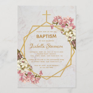 Blumiges Goldmarmor Rosa Orchideen Geometrische Ta Einladung