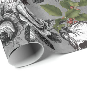 Blumiges Gothic-Grunge-Christmas-Totenkopf-Muster Geschenkpapier