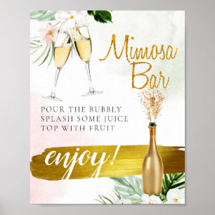 Blumiges Grün Gold Hochzeitsbrunch Mimosa Bar Schi Poster