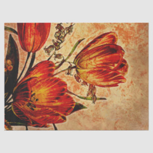 Blumiges Grunge Orange Tulpen Decoupage Tissue Pap Seidenpapier